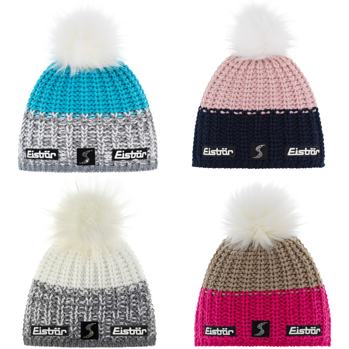 Eisbär Focus Lux Crystal MÜ SP Strickmütze für Damen mit Kunstfellbommel