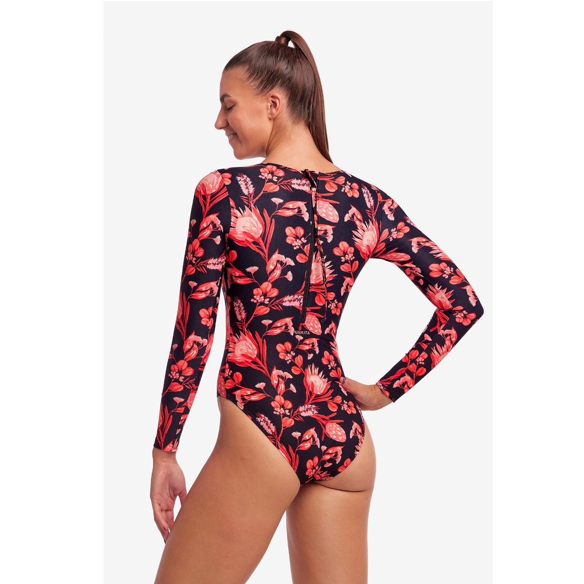 Funkita Badeanzug langarm für Damen Acacia Rose chlorresistent