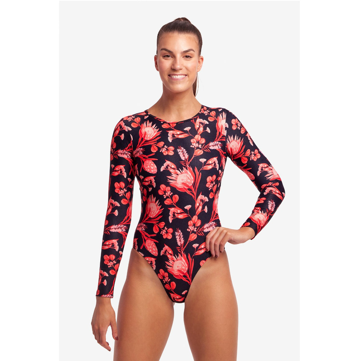 Funkita Badeanzug langarm für Damen Acacia Rose chlorresistent
