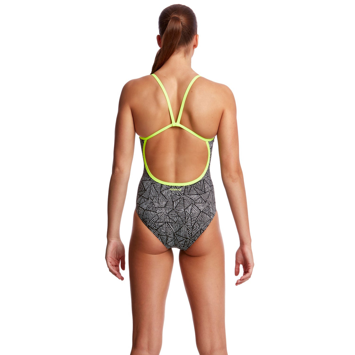 Funkita Badeanzug Damen Black Widow V-förmigem Trägersystem und offenem Rücken