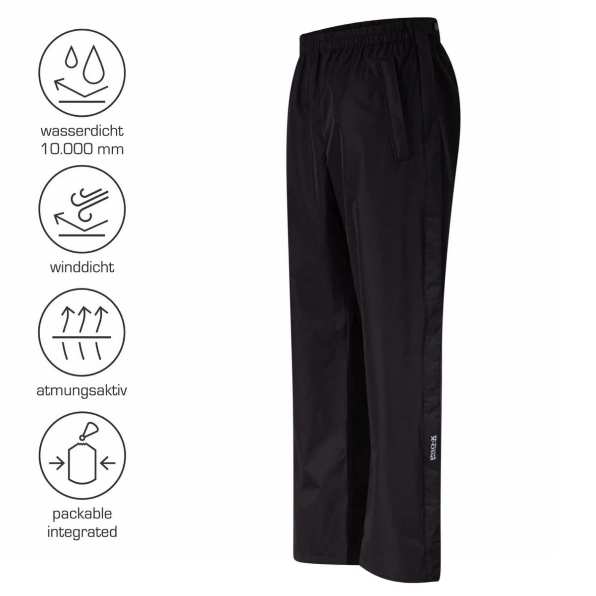 Pro-X elements Regenhose Herren mit durchgehenden Reißverschlüssen in Kurzgrößen