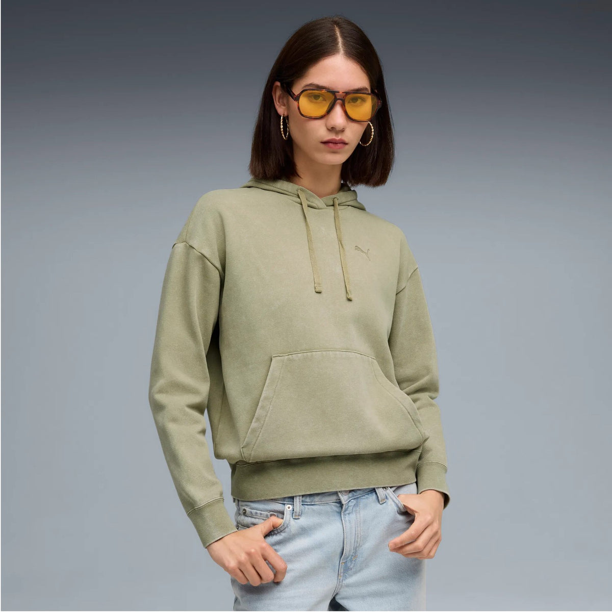 Puma Kapuzenpullover Elevated Relaxed Wash Damen mit Kägurutaschen